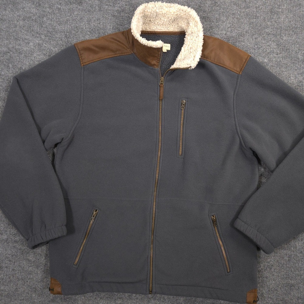 The Territory Ahead Fleece Jacket Mens L Gray Sherpa Collar Faux Leather Accent